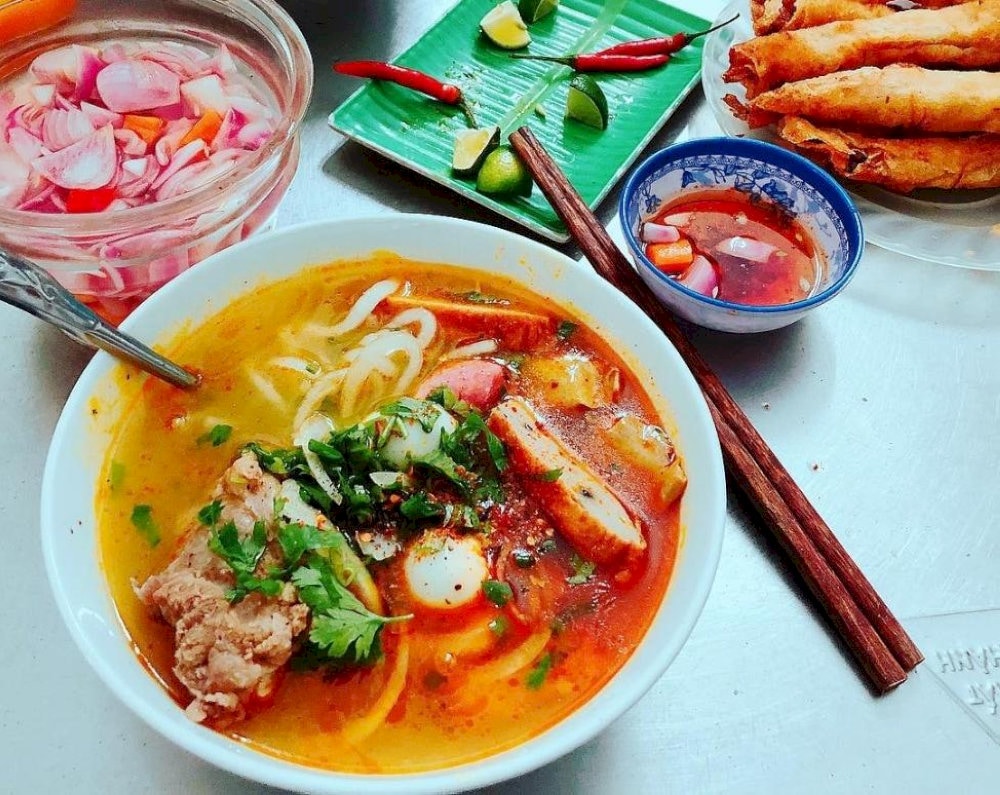 Banh canh at Han Market features a light, sweet broth and soft, chewy noodles, perfect for a midday meal